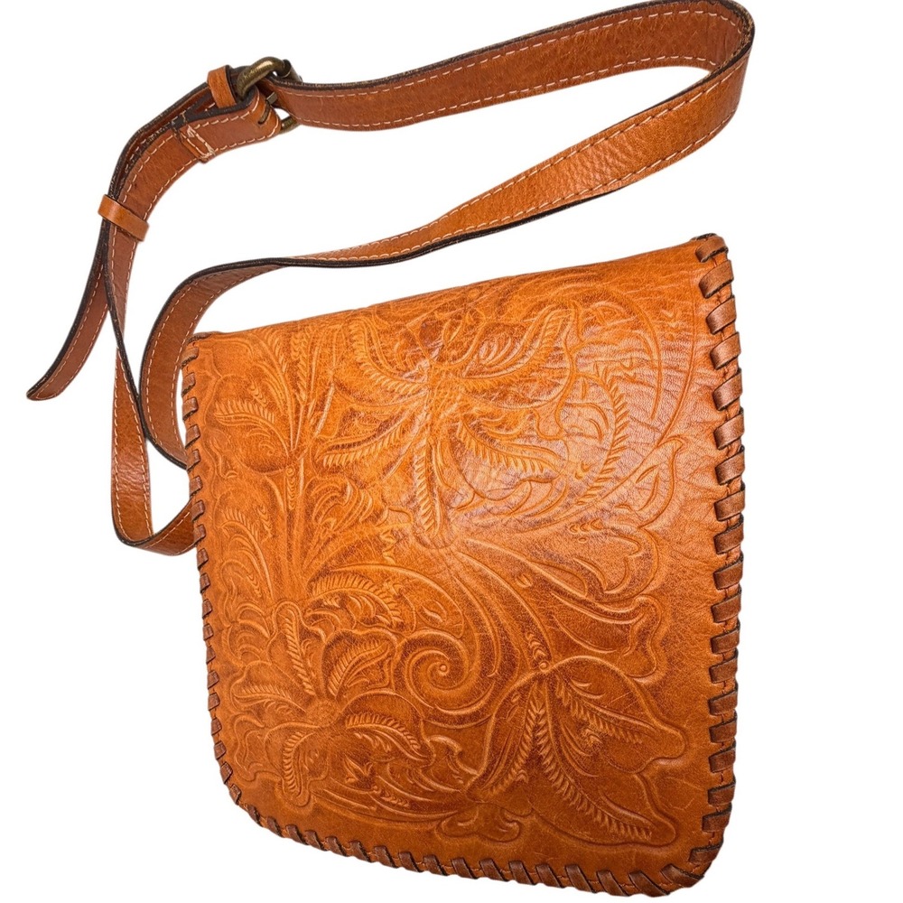 Patricia Nash Granada Tooled Leather Crossbody Bag Tan Western Boho Floral